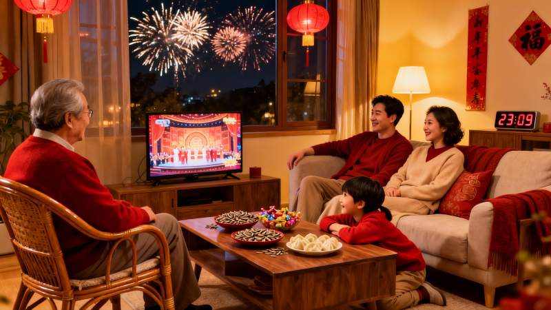 家人除夕夜客厅看春晚图片