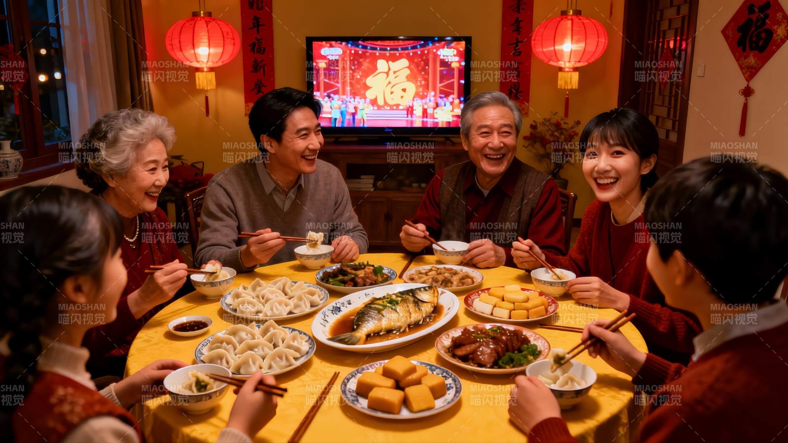 春节团圆饭家人欢聚一堂图片