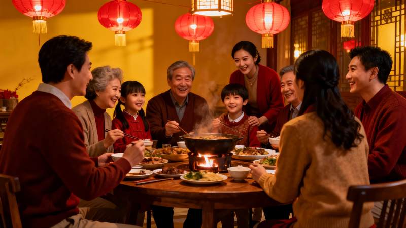 家人围坐火锅宴亲情浓图片