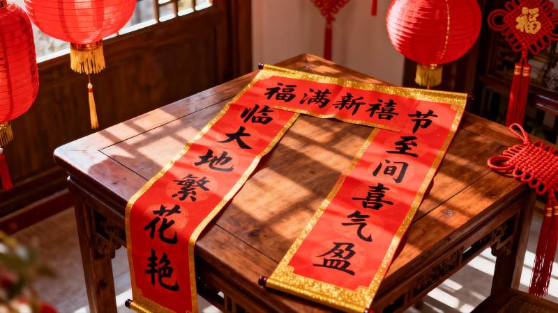 春节装饰红灯笼对联图片