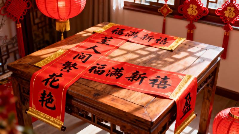 春节室内装饰红灯笼对联图片