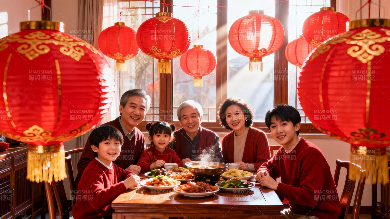 春节家庭聚餐团圆饭图片