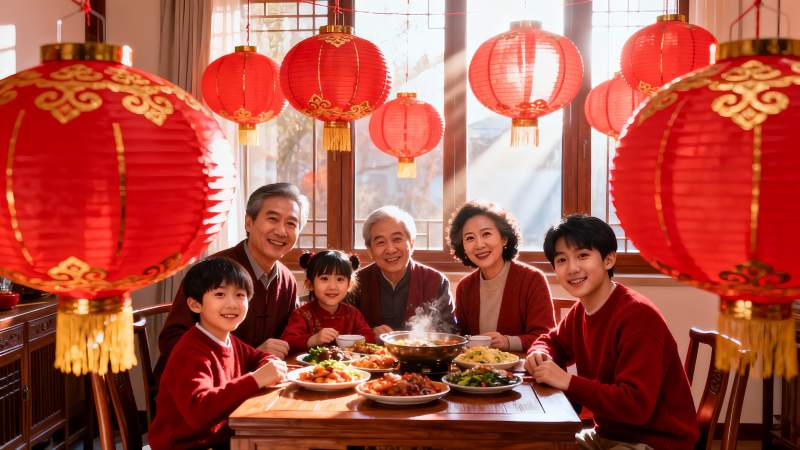 春节家庭聚餐团圆饭图片