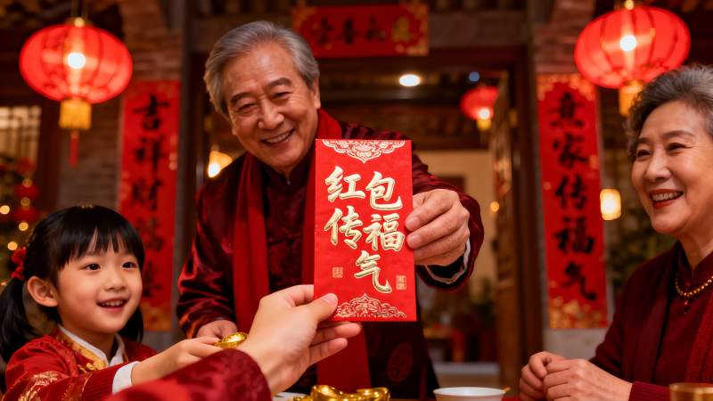 春节家庭红包传递温馨时刻图片