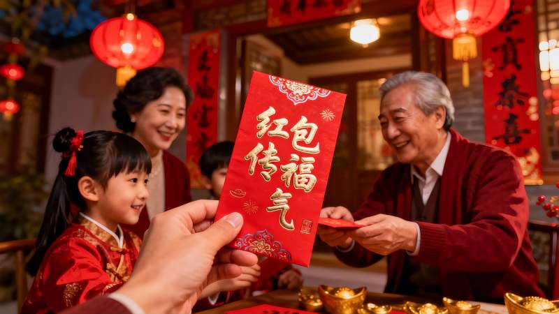 春节家庭红包传递温馨时刻图片