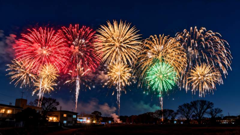 夜空烟花绽放绚丽多彩图片