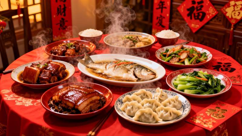 春节团圆饭丰盛菜肴摆满桌图片