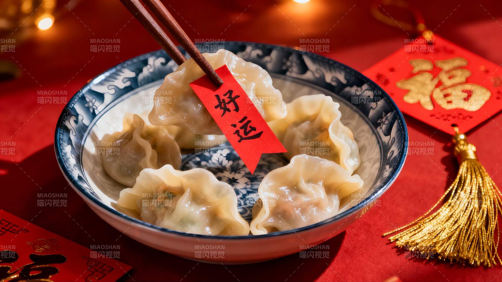 春节饺子好运红福图片