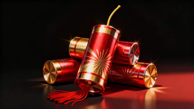 红色鞭炮堆叠闪耀图片