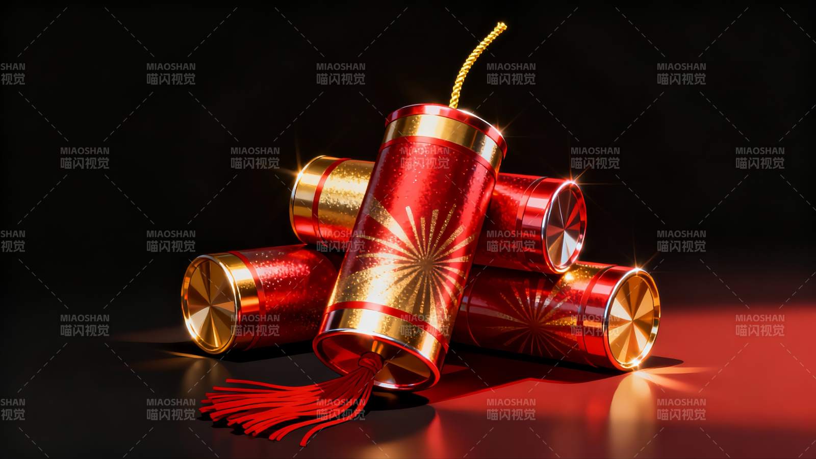 红色鞭炮堆叠闪耀图片