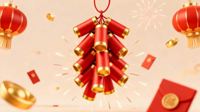 春节鞭炮灯笼喜庆图案图片