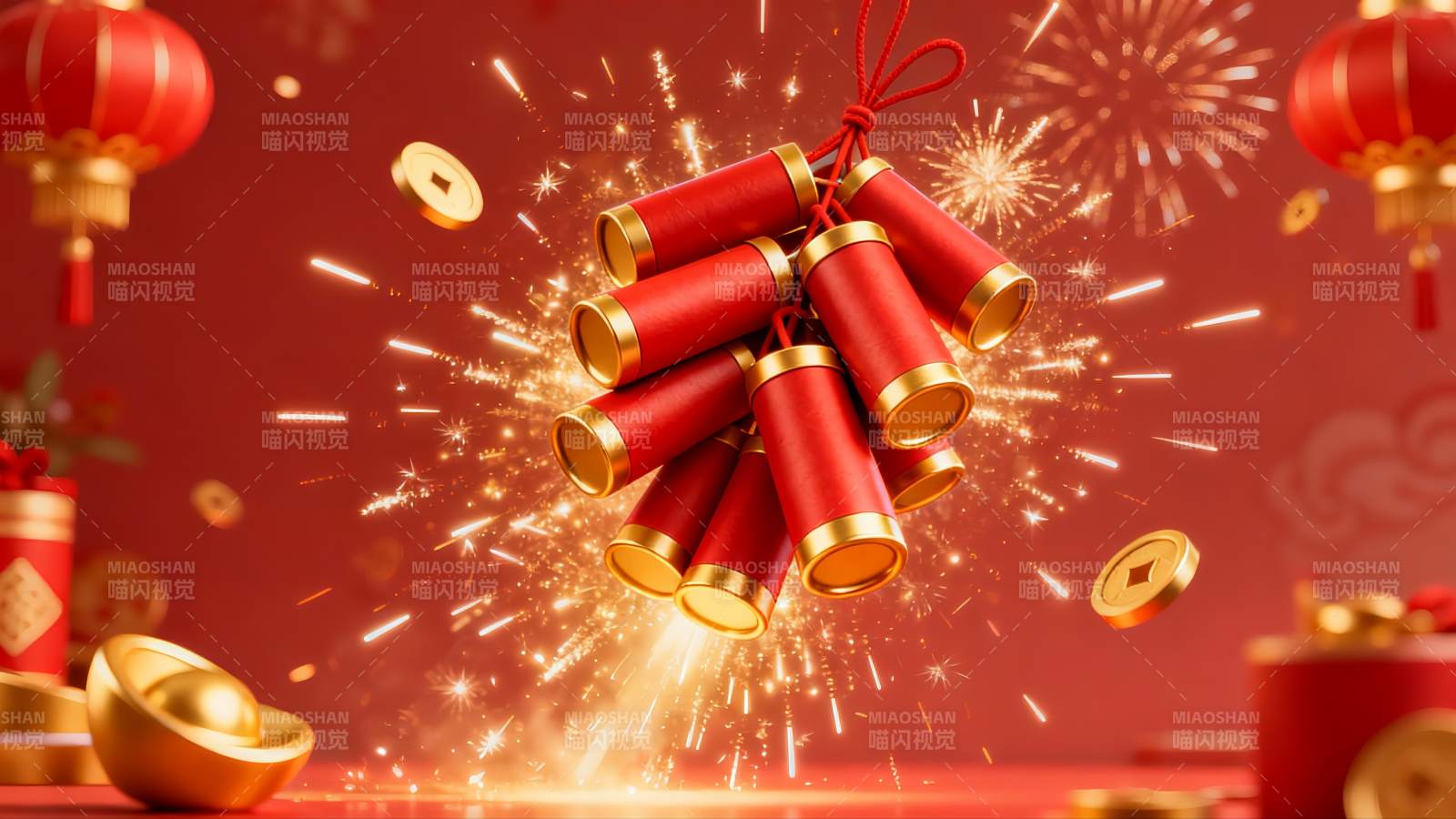 春节鞭炮烟花庆祝场景图片