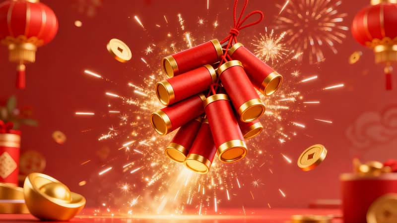 春节鞭炮烟花庆祝场景图片