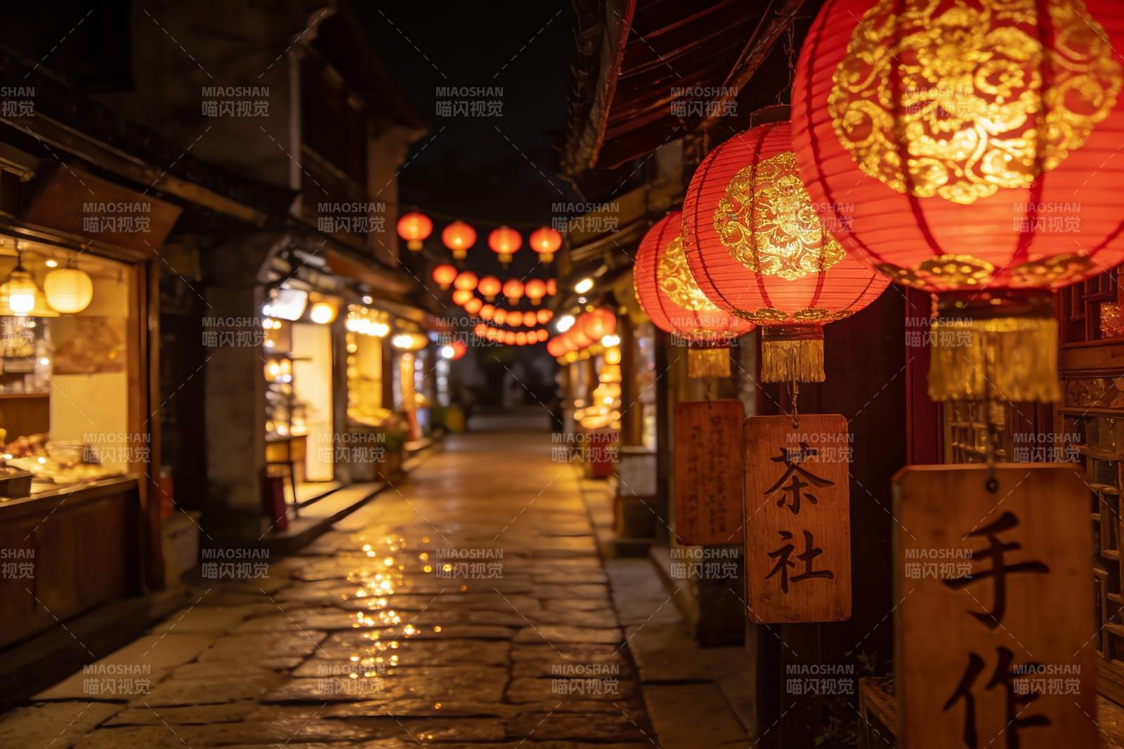 夜色古街红灯笼图片