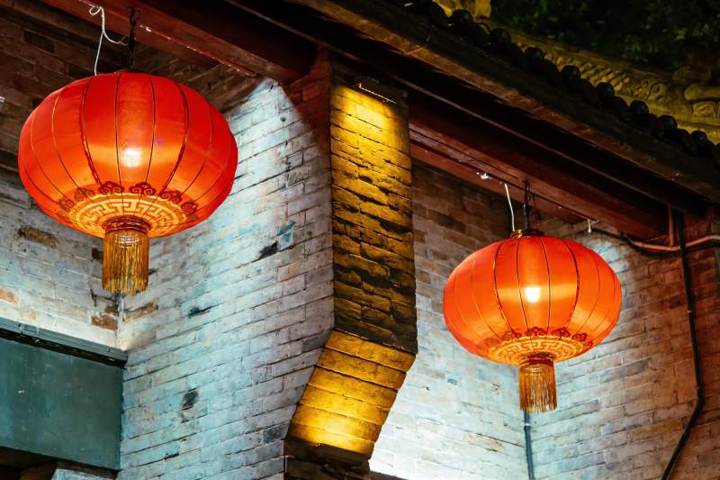 古建筑夜景红灯笼图片