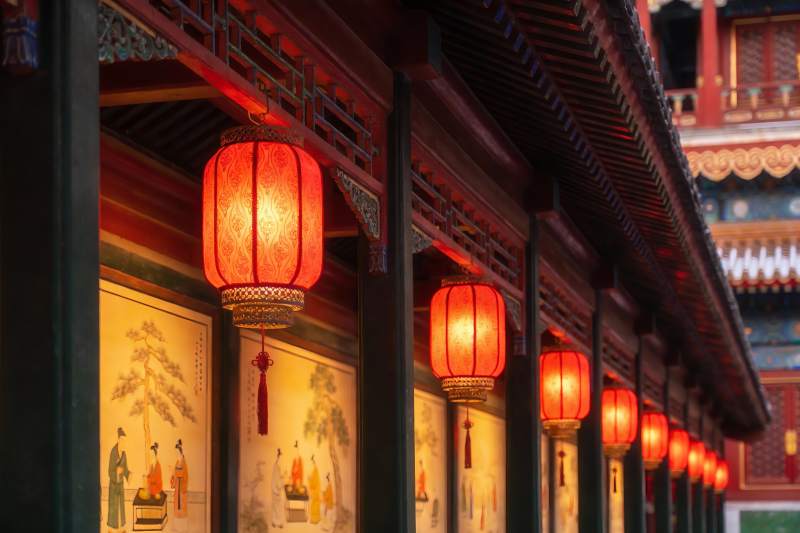 古建筑红灯笼夜景图片