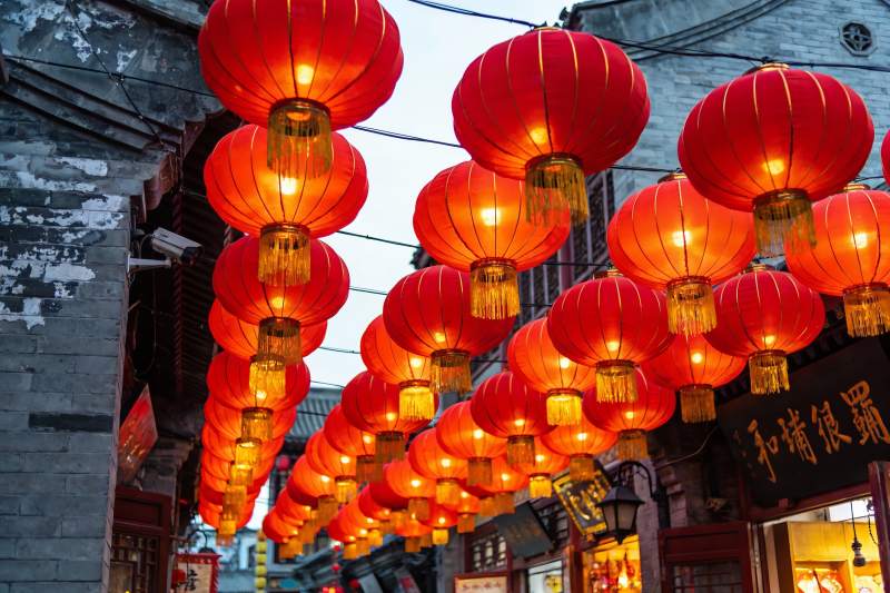 古街红灯笼夜景图片