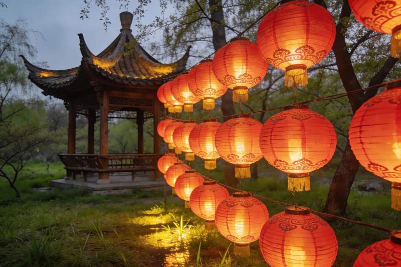 古亭红灯笼夜景图片