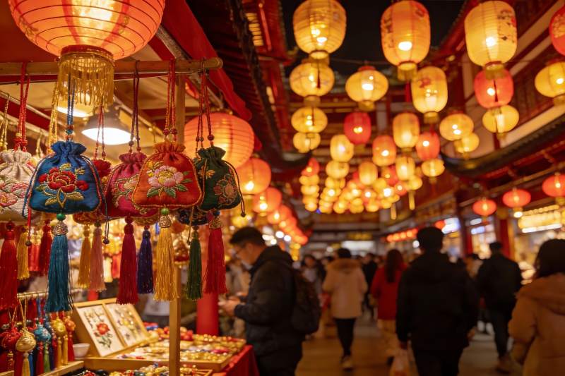 灯火辉煌的夜市摊位图片