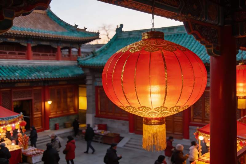 古建筑庭院挂红灯笼图片