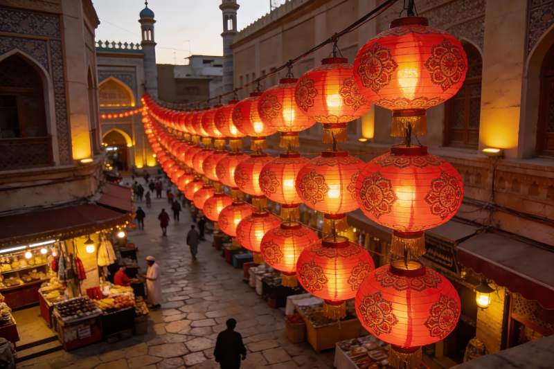 夜市灯笼高挂古建筑街景图片