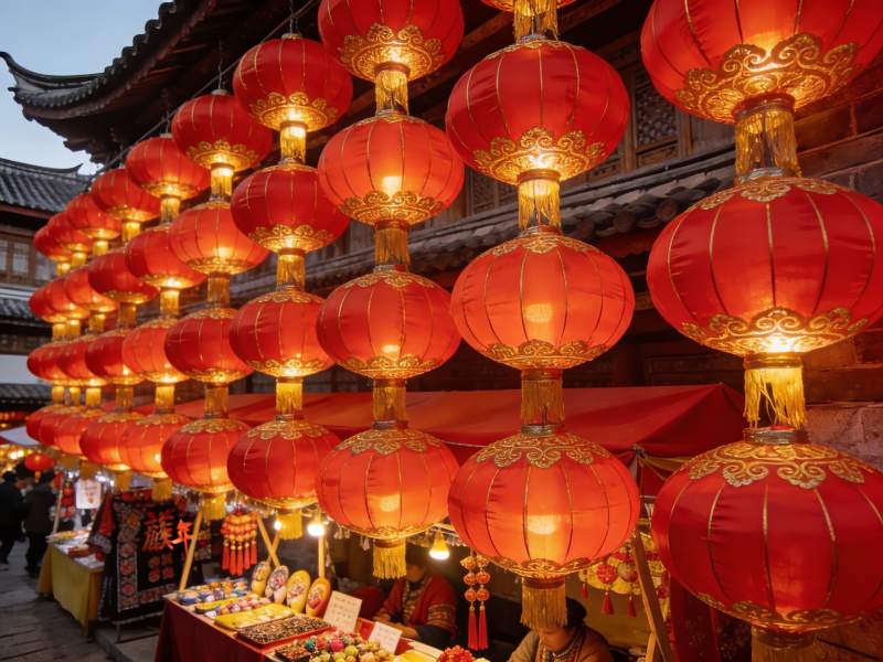 红灯笼挂满古街夜市图片