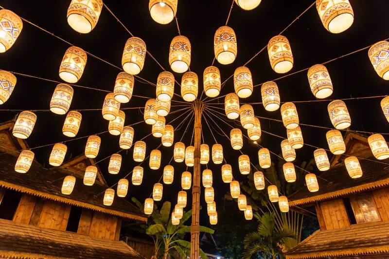 夜空灯笼璀璨悬挂图片