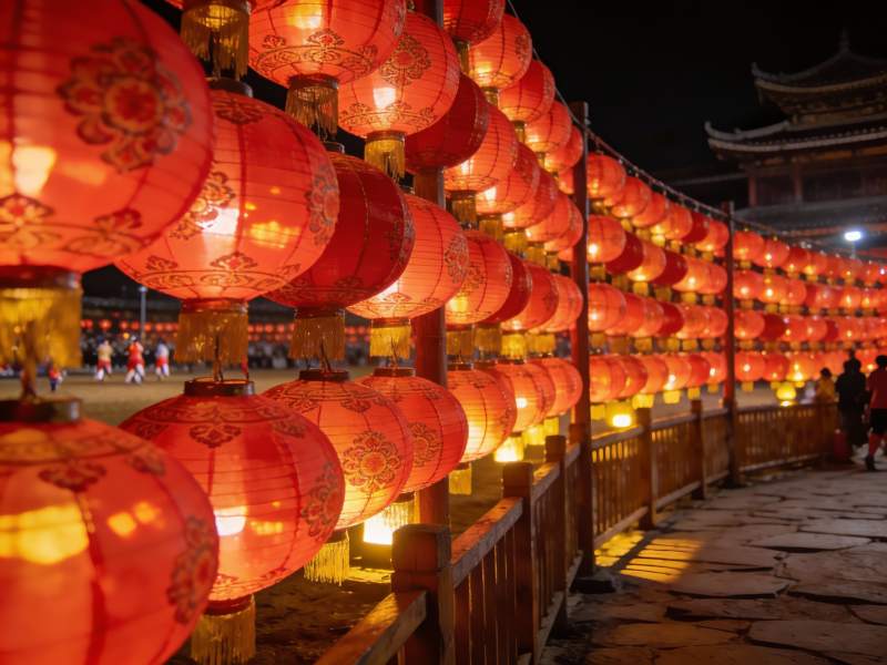 夜市红灯笼高挂节日氛围浓图片