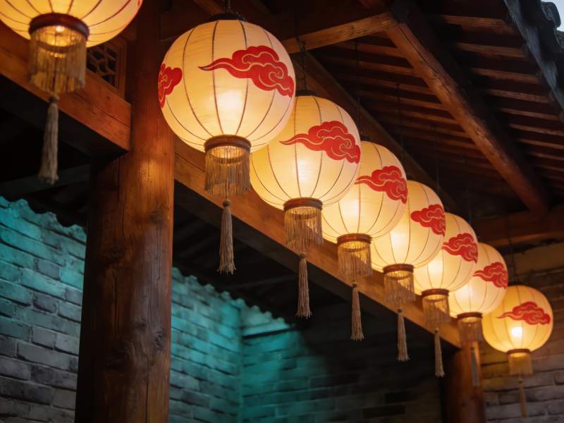 古色古香灯笼挂檐下图片
