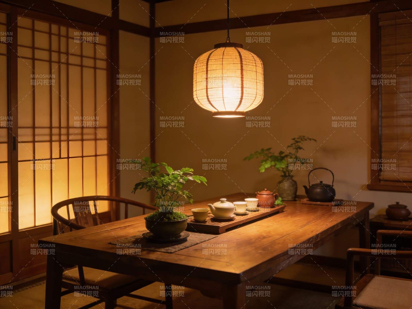 日式茶室温馨雅致茶具陈列图片