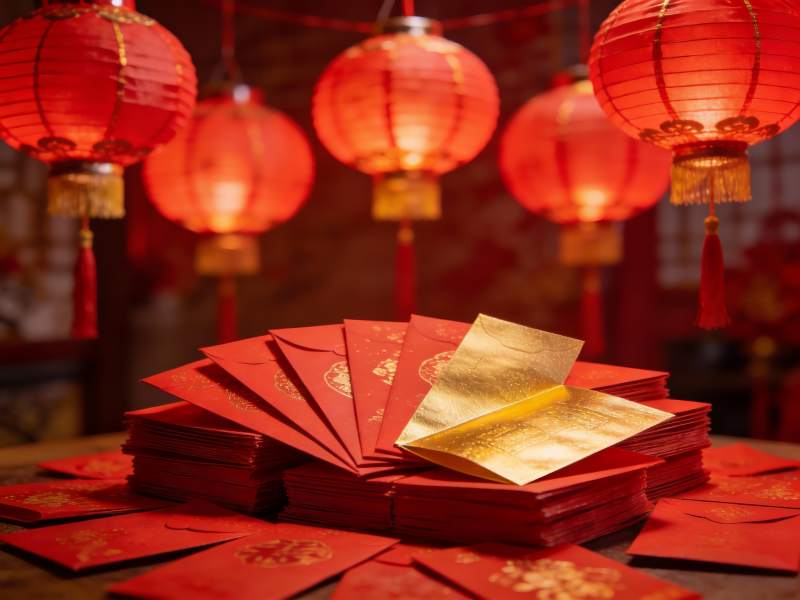 红灯笼与红包喜庆新年氛围图片