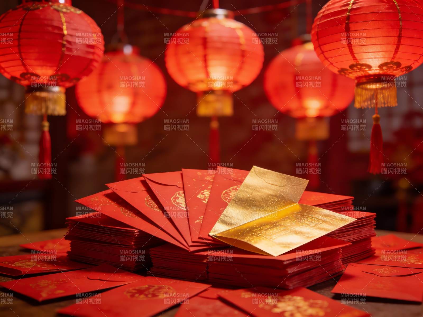 红灯笼与红包喜庆新年氛围图片