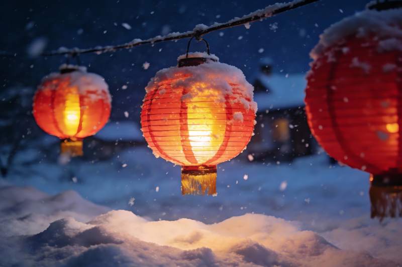 雪夜红灯笼图片