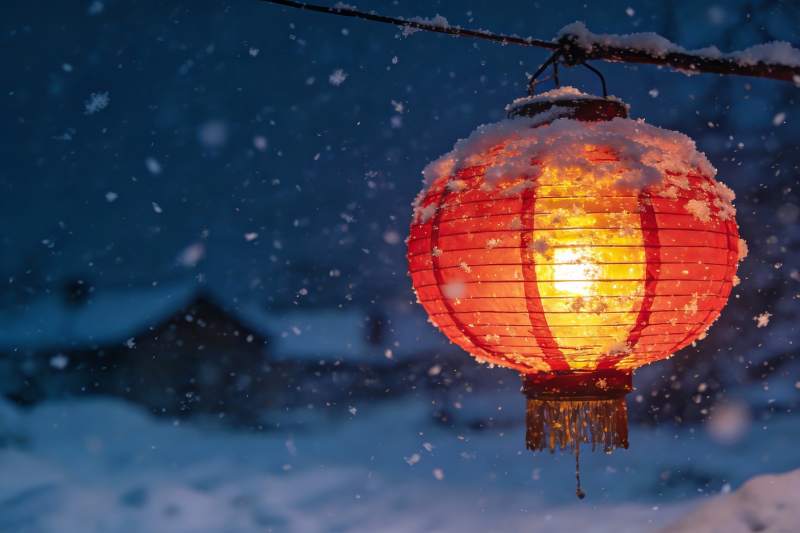 雪夜红灯笼图片