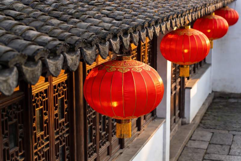 古建筑红灯笼装饰图片
