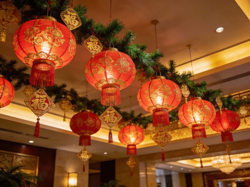 春节装饰红灯笼高挂图片