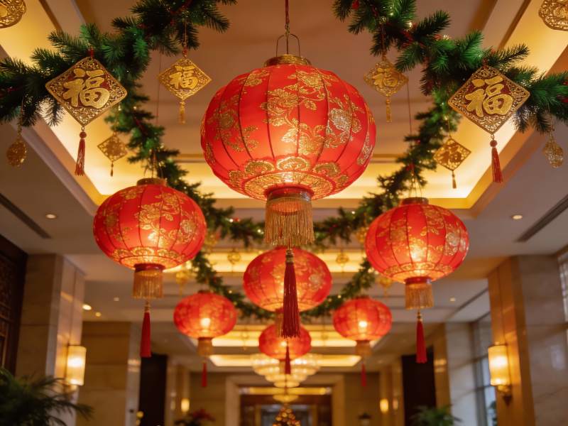 春节装饰红灯笼高挂图片