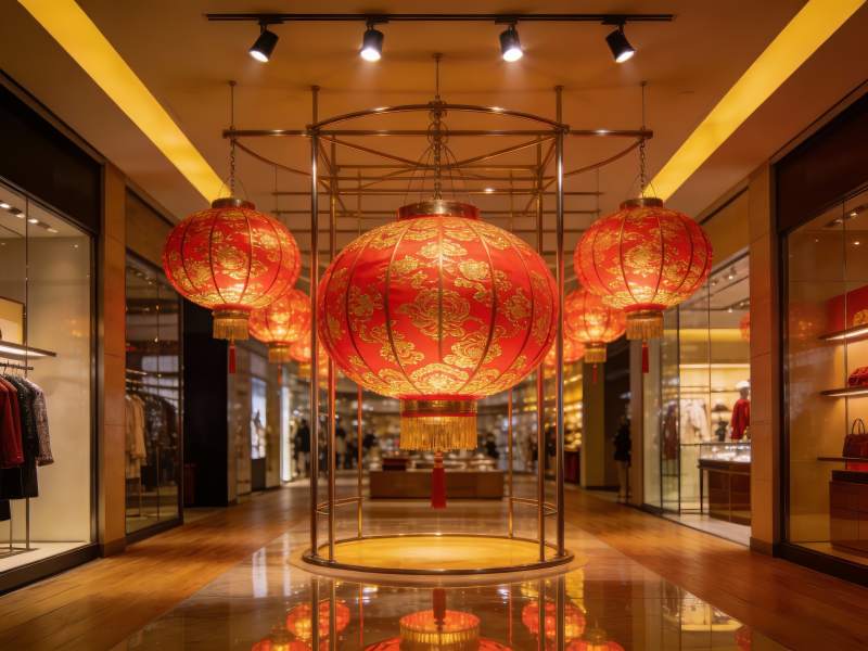 商场内悬挂红色灯笼装饰图片