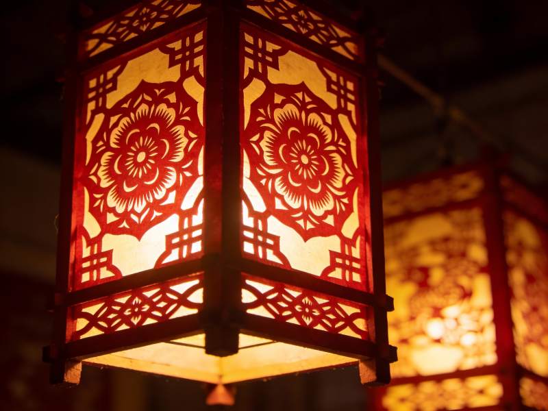 古色古香的红色灯笼特写图片