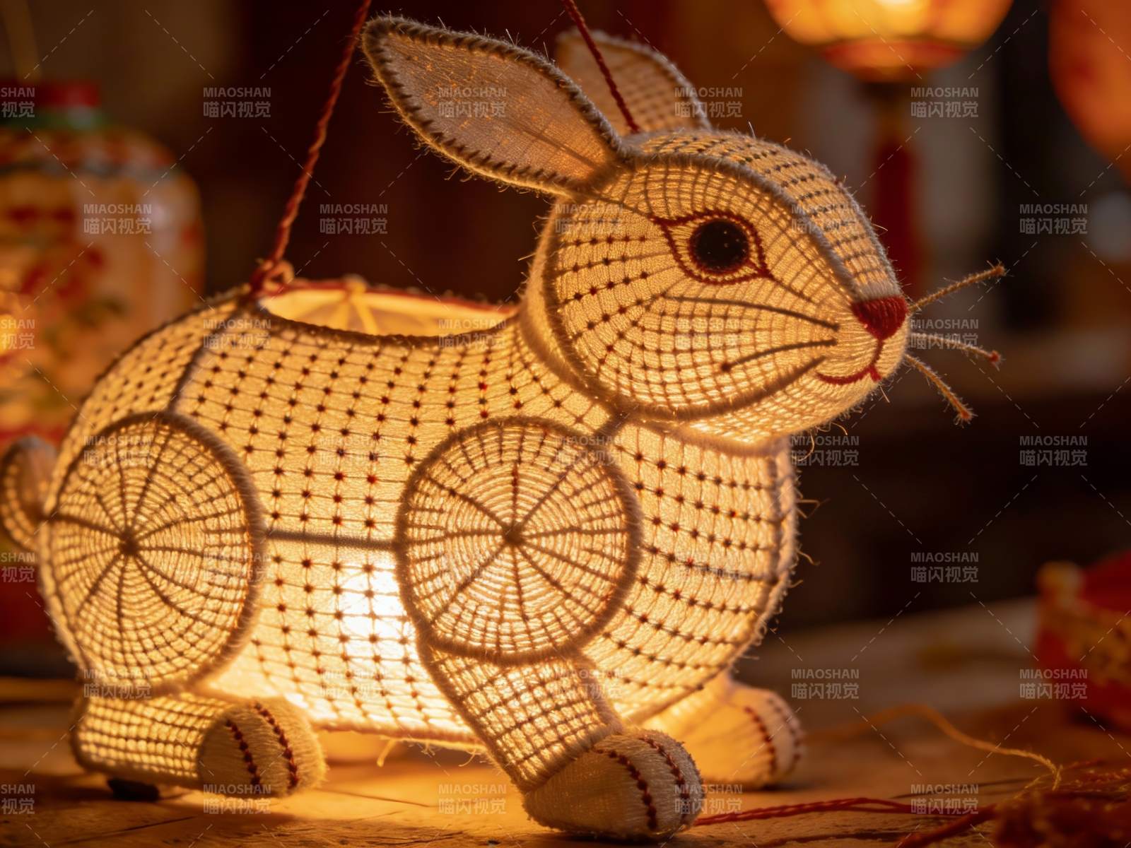 发光兔子灯笼温馨场景图片