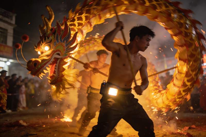 舞龙表演火花四溅图片