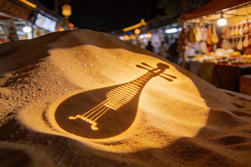 夜市沙雕乐器光影艺术图片