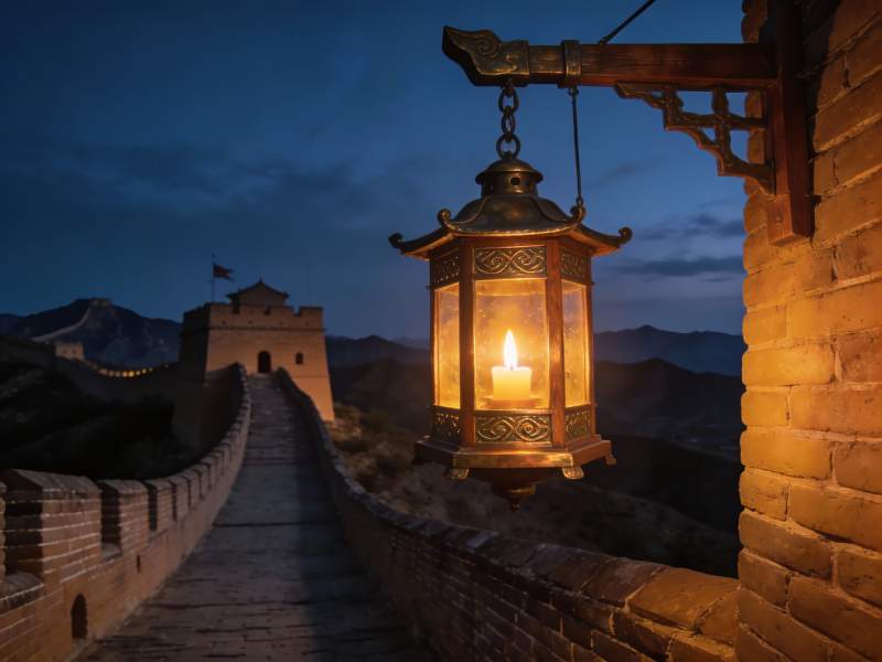 夜幕下的长城古灯图片
