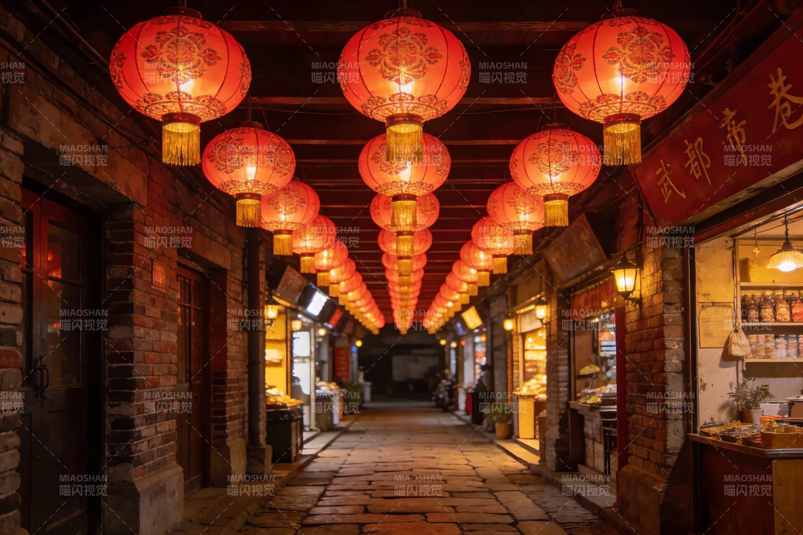 古街夜景红灯笼高挂图片