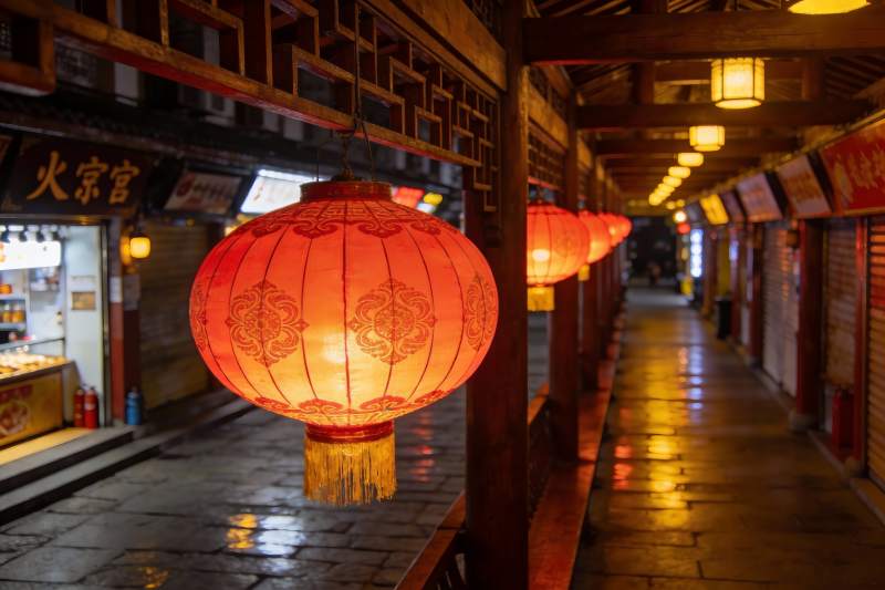 古街夜景红灯笼高挂图片