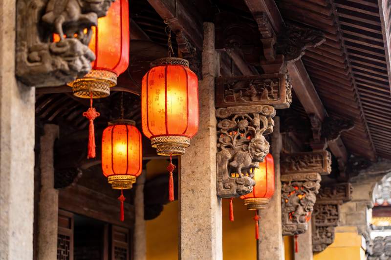 古建筑红灯笼装饰图片