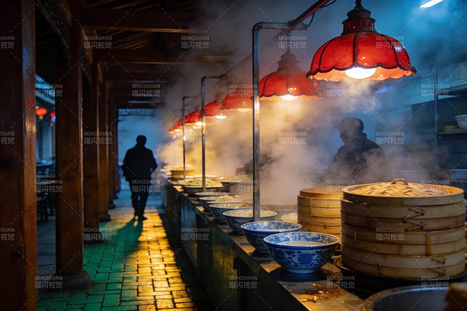 古色古香餐厅热气腾腾美食图片