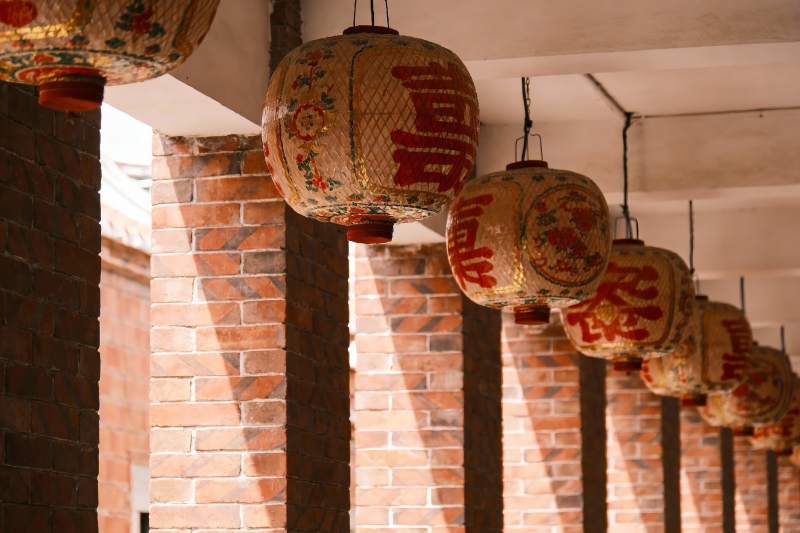 古色古香灯笼挂廊檐图片
