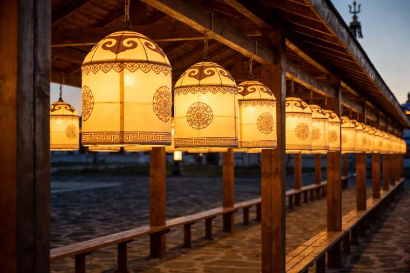 古风长廊灯笼夜景图片