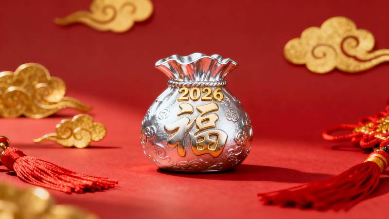 新年福袋装饰品红色背景图片